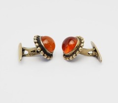 Vintage retro round 875 silver and genuine Baltic amber rare cufflinks Latvia