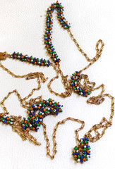 Vintage Carla Perretti Long Gold Chain Seed Bead 3 Wrap Necklace Signed Italy