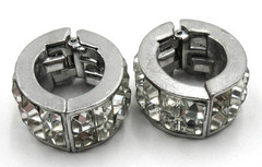 VTG Silver Tone metal HINGED clear rhinestone cuff HUGGIE clip on pair Earrings