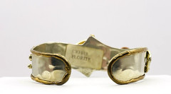 Vintage Mixed Metals Flourite Cabochon Cuff Bracelet
