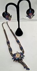 Frank Rifas Signed AB Rhinestone Bib Necklace & Earrings Set Vintage Glam 💎✨🖋️