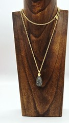 Joan Rivers Egg Pendant Necklace Grey Crystal Gold tone Chain Retired 28 in