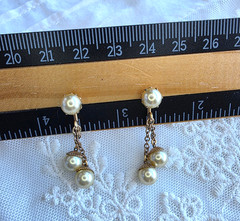 Vintage JMS Faux Pearl Earrings Dangle 12K Gold Filled Screw Back 1940s-1950s