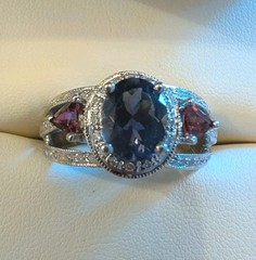 Beautiful Tanzanite, Tourmaline & Diamond 14k White Gold Designer Ring Sz 9