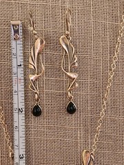 Art Nouveau/Art Deco Vintage Sterling Silver Onyx Necklace & Dangle Earring Set