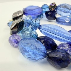 Vintage Blue Beaded Bracelet Chunky Multi Strand Layered Statement Bold Y2K Boho
