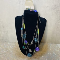 Vintage JC Penny Costume Jewelry Necklace & Earrings Stones 💜💚 & Chain