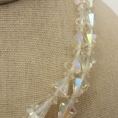 Vintage AB Rhinestone Necklace 2 Strand Choker Collar 15 Inch