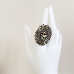 Vintage Multicolor Rhinestone Large Chunky Statement Cocktail Stretchable Ring
