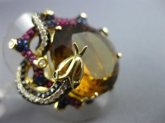 MASSIVE 22.37CT WHITE & BLACK DIAMOND & AAA MULTI GEM 18K YELLOW GOLD SNAKE RING