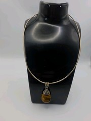 Vintage Milor Italy Necklace Sterling Silver With Tigers Eye Pendant 16.5”