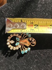 Vintage Signed DeCurtis 1/20 GF Yellow Gold Filled Brooch Pendant Crystals Blue
