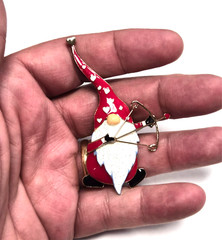 Estate Bella + Jack Valentine’s Day Enamel Gnome Bow & Heart Arrow Pin / Brooch