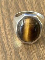Vintage Mens Tigers Eye 925 Sterling Silver Ring Sz 10