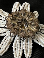 Vintage Miriam Haskell Daisy Brooch Retro Flower Power Wired Glass Seed Bead Pin