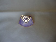 Vtg Samuel Huang Designer Cloisonne Fan Purple Lavender Gold Tone Scarf Clip