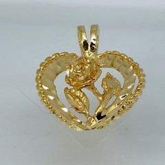 Karatbond Vintage Gold Heart Rose Pendant Diamond Cut Rope Edge Made in USA Y2K