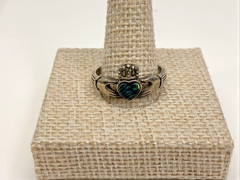 Vintage Wheeler Sterling Silver Abalone Claddagh Hearts in Hands Ring Size 9.75