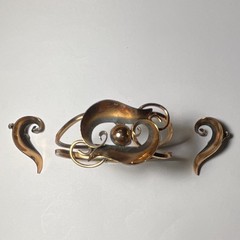 Bell Trading Post Vintage Solid Copper Leaf Wreath Brooch & Clip Earrings Set