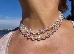 Vintage Coro Aurora Borealis Faceted Graduated Crystal Choker 2 Strand Necklace