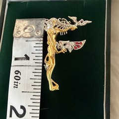 Erte F Initial Vintage Sterling & Gold Plate Brooch Pin
