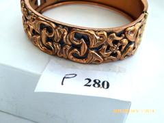 VINTAGE ELABORATE COPPER HINGED BANGLE BRACELET SIGNED RENOIR