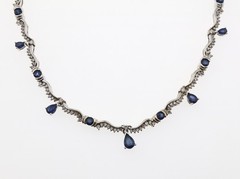 14K White Gold Natural Sapphire & Diamond Necklace 17.5″