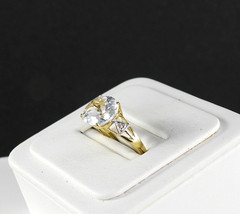 Vintage Solid 10K Yellow Gold Ring White Topaz Diamond Accent Cocktail Jewelry 7