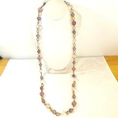 Vtg KJL Kenneth Jay Lane Long Bead Faux Pearl Necklace Faceted Lilac Signed