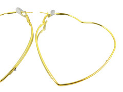 XL Heart Dangle Earrings Statement Gold Tone Pierced Nickel Free