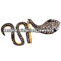 1.07Ctw Rose Cut Diamond Ruby Studded Vintage Silver Stunning Snake Ring Jewelry
