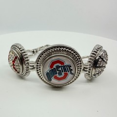 Silver Tone Red White Rhinestone Collegiate Fan Bracelet Ohio Sports Team Boho