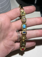 Vintage Victorian Revival Metal Tone Multi Gem Slide Bracelet Sz 7