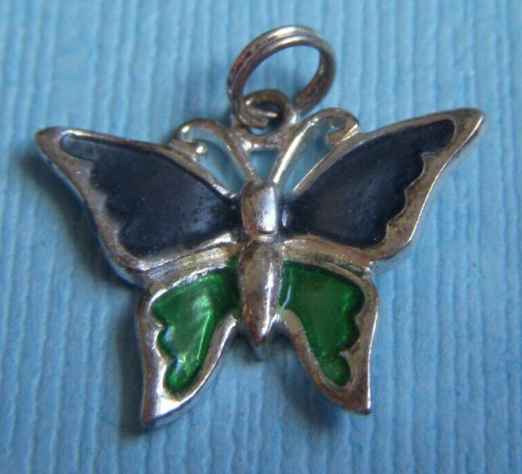 Vintage Jezlaine enamel butterfly sterling charm