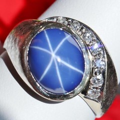 18k white gold sz 9.75 ring 6.32c Lindy star lab created sapphire diamond 8.35g