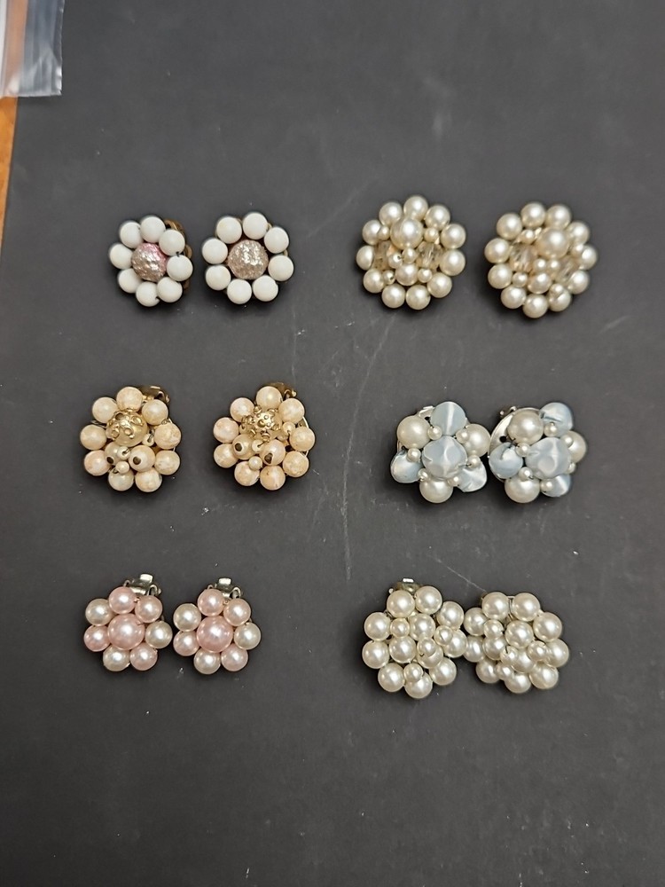 Lot Of 6 VTG faux pearl clip on earrings made in Japan please refer to photos
