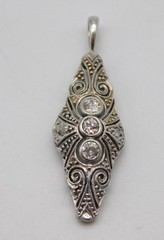 SUPER ART DECO PLATINUM FILIGREE 3 DIAMOND STONE LAVALIERE PENDANT