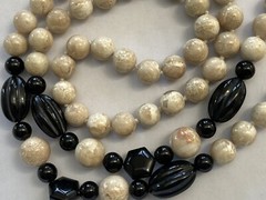 Vintage Bead Necklace Hand Knotted Gemstone Jasper Onyx Cool Stone 33″ VTG