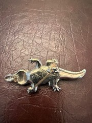 Vintage Gold Tone & Celluloid Alligator Crocodile Brooch Pin w/Red Eye-2 3/4 “