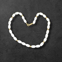 Vintage Direction One White Acrylic Bead Choker Collar Necklace Gold Accents 14″