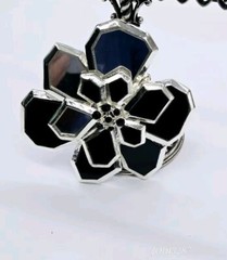 Modernist Flower Brooch Black & Silver Mirror 3.5 in HUGE Modern Floral