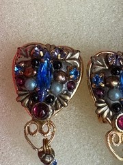 Michal Golan Earrings Clip On Heart Drop Dangle Gold Tone Byzantine Style Mosaic