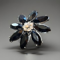 Vintage Jet Black & Clear Rhinestone Flower Stunning Brooch Pin Mourning Gothic