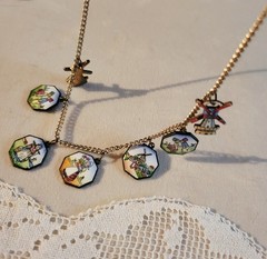 Antique Vintage Dutch Necklace Enamel Copper Charms Souvenir HollandNetherlands