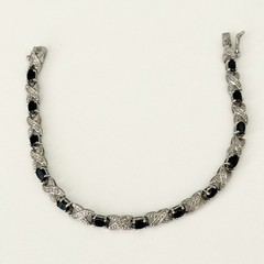Vintage 925 Sterling Silver Genuine Sapphire & Diamond XO Tennis Bracelet 7″