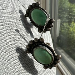 Vintage Turquoise & Silver Metal Earrings; Beautiful Shade of Turquoise / Green