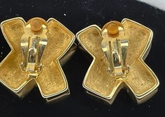 Vintage Erwin Pearl Signed Gold Tone X Motif Couture Statement Clip On Earrings