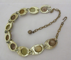 Vintage KARU ARKE Gold Tone Tan & Light Brown AB Rhinestone Link Collar Necklace