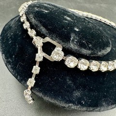 Vintage EISENBERG Silver-tone Clear Rhinestone Necklace Jewelry 16″ Adjustable