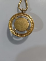 Vintage Lady Remington Blue Stone Pendant Necklace Gold Tone Chain